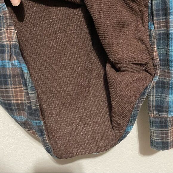 Chor Men’s Waffle Knit Lined Flannel Long Sleeve Shirt Size Small in Blue Brown - Picture 6 of 8